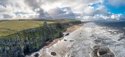 Aerial view of Downhill at the Mussenden Temple in County Londonderry in Northern Ireland
