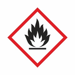 Flammable liquid sign. Flame image. Hazard class 3 (liquid). Red raster icon. The danger.