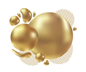 Vector golden ball. Realistic gold sphere. Golden  sphere isolated on white background. Collection of oil bubble Golden glossy 3d ball or precious pearl. Vector illustration