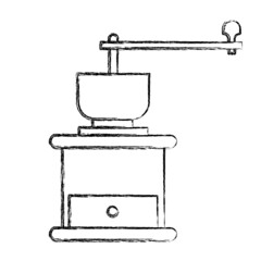 Line illustration. Drawing of vintage wooden coffee grinder.