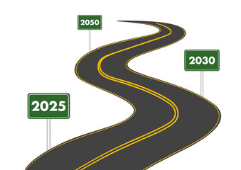 Illustration of roadmap from 2025 to 2030 and 2050 - obrazy, fototapety, plakaty
