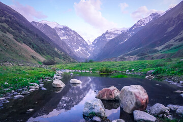 Beautiful Midagrabin valley in spring in North Ossetia