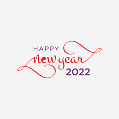 We wish you Happy New Year 2022 handwritten lettering typography line design.