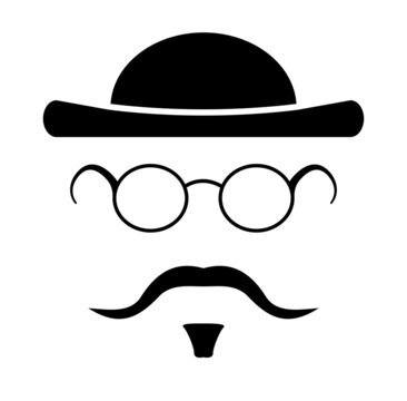 Creative hipster character with hat, moustache, glasses isolated on white. Vintage hipster concept vector to use in indie hipster design projects.