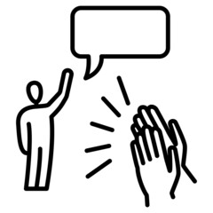 The candidate's speech, the election program, applause for the speaker. Approval of a person's opinion. Vector icon, outline, isolated.