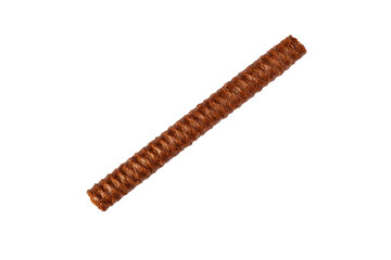 Brown wafer roll isolated on white background. Single Chocolate wafer roll stick. Close up