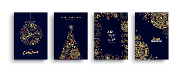 Obraz na płótnie Canvas Christmas New Year gold love ornament card set