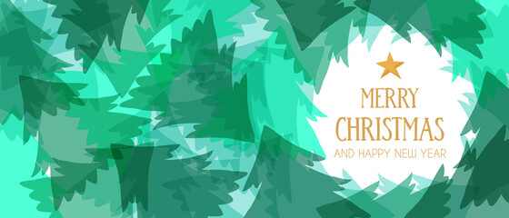 Christmas New Year transparent pine tree banner