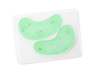 Package with under eye patches isolated on white, top view. Cosmetic product
