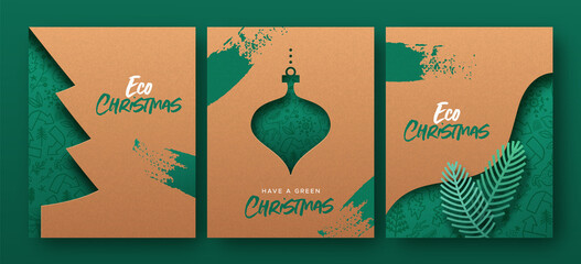 Merry Christmas green eco papercut card set