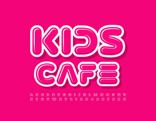 Vector stylish logo Kids Cafe. Cute Pink. Creative Alphabet Letters and Numbers set