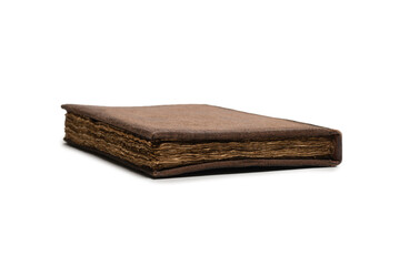 An old brown book isolated on white background.