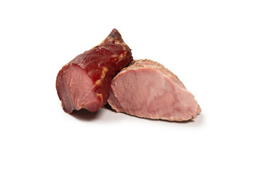 Various of meat, smoked meat, sausage, salami isolated on a white.