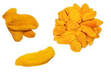 Fototapeta premium Dry tasty mango slices isolated on a white background.