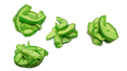 Slices of dried pummelo isolated on white background.