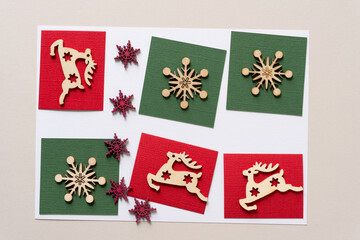 set of christmas elements on paper squares