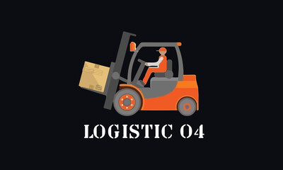 flat vector Forklift at work set with parcel stacking cardboard box rack