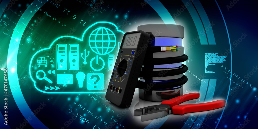 Aufkleber 3d rendering fiber optical cable detail connected database with multi meter near cutting player