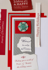 christmas greetings collage with snowflake christmas decoration shape on paper