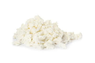 Pile of delicious fresh cottage cheese on white background