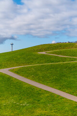 Obraz premium Green Grassy Hill In Seattle Washington With Space Needle 