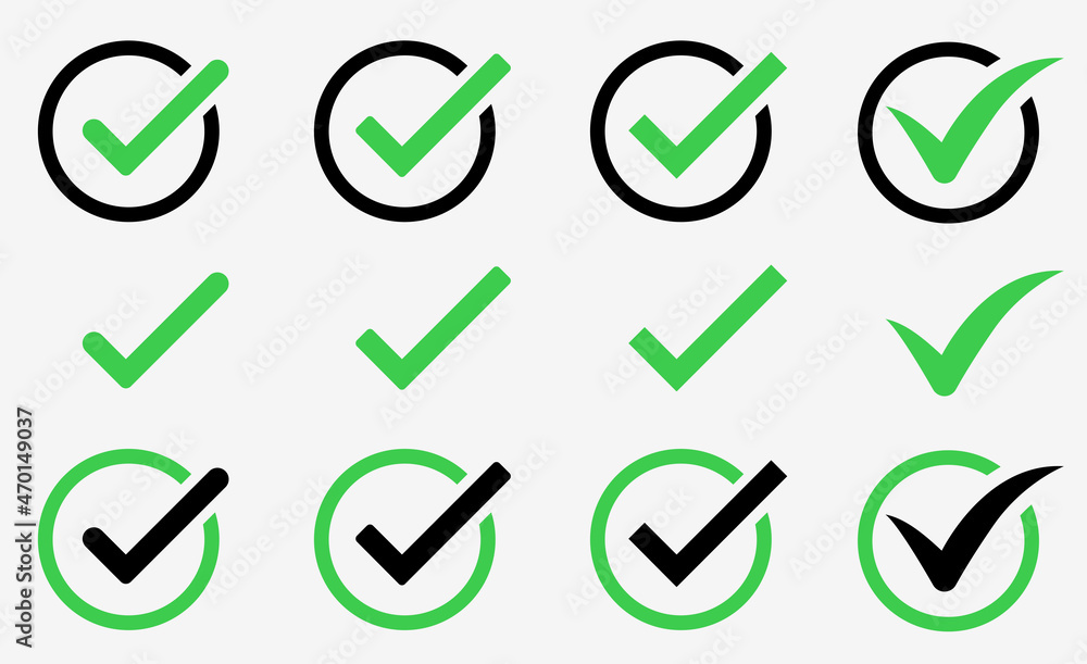 Poster green check mark icon. check mark vector icon. checkmark illustration. vector symbols set ,green che