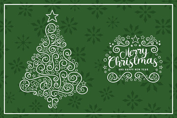 Christmas New Year retro green pine tree card