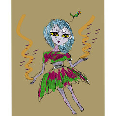 Little fairy, dark elf, cartoon drawing