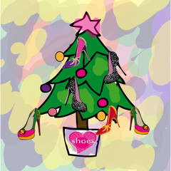 High heel shoes on a Christmas tree