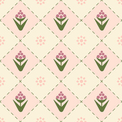 Floral ornament with geometric elements, seamless pattern.
