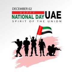 happy national day uae. vector illustration of UAE soldier with flag . poster, banner , template design
