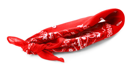 Tied red bandana with paisley pattern isolated on white