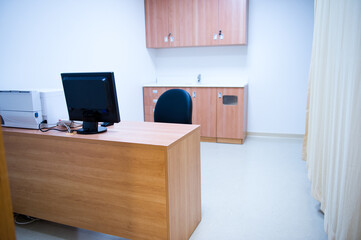 interior of doctor's working place in hospital.