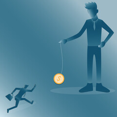 Flat of business concept,The big man use money as bait to lure small size man - vector
