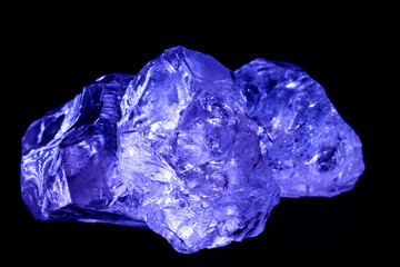 Fototapeta premium blue colored quartz, esoteric stone, isolated black background