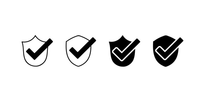 Shield checkmark safety vector icon. Guard tick approved protection sign.