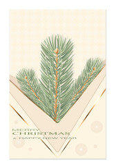 Merry Christmas and Happy New Year greeting card. Christmas tree twig in an envelope in origami style on a transparent background