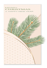Merry Christmas and Happy New Year greeting card. Christmas tree twig in an envelope in origami style on a transparent background