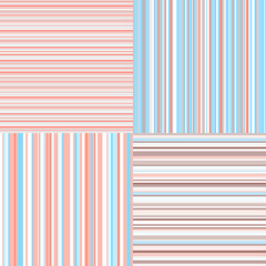 Set of seamless colored patterns. Pretty pastel colors. Abstract geometric wallpaper of the surface. Striped backgrounds. Print for polygraphy, posters, t-shirts and textiles. Doodle for work