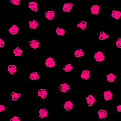 Polka dot magenta abstract seamless pattern on black background. Vector design for textile, backgrounds, clothes, wrapping paper, web sites and wallpaper. Fashion illustration seamless pattern.
