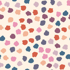 Fototapeta na wymiar Multicolored polka dot abstract seamless pattern on beige background. Vector design for textile, backgrounds, clothes, wrapping paper, fabric and wallpaper. Fashion illustration seamless pattern.