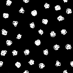 White polka dot abstract seamless pattern on black background. Vector design for textile, backgrounds, clothes, wrapping paper, fabric and wallpaper. Fashion illustration seamless pattern.