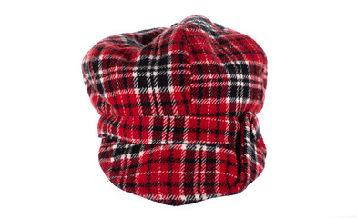 red checkered wool cap isolated on white background