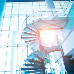 modern glass staircase in a conference center.