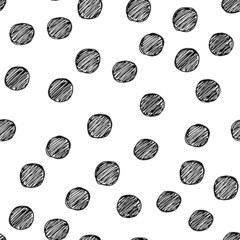 Polka dot black abstract seamless pattern on white background. Vector design for textile, backgrounds, clothes, wrapping paper, web sites and wallpaper. Fashion illustration seamless pattern.
