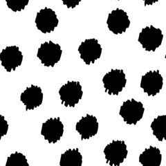 Polka dot abstract black seamless pattern on white background. Vector design for textile, backgrounds, clothes, wrapping paper, web sites and wallpaper. Fashion illustration seamless pattern.