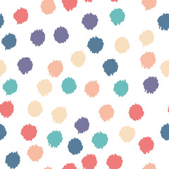 Multicolored polka dot abstract seamless pattern on white background. Vector design for textile, backgrounds, clothes, wrapping paper, fabric and wallpaper. Fashion illustration seamless pattern.
