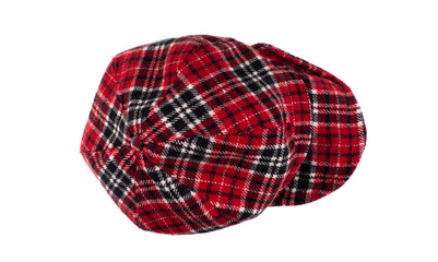 red checkered wool cap isolated on white background