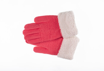 red woolen winter gloves isolated on white background