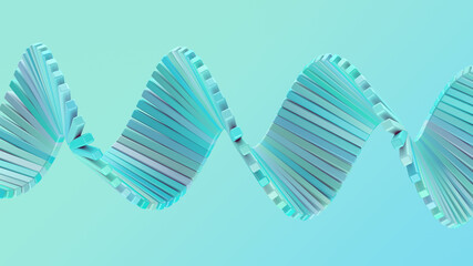 Spiral with blue and green glossy blocks. Abstract illustration, 3d render.